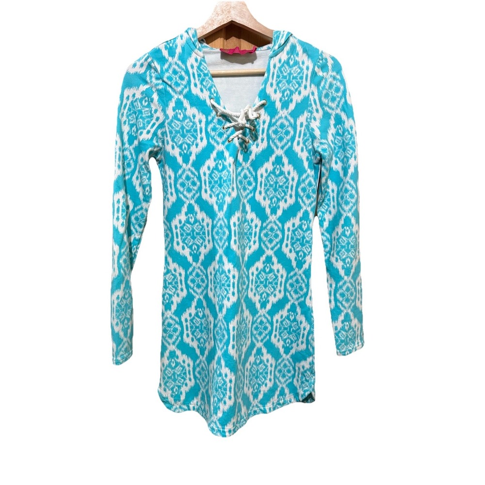 Macbeth Collection Womens White Blue  Stretch Cover Up Dress Size S EUC‎